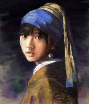 Un wota de Takajyo dibujó a su idol como la famosa pintura de Johanes Vermeer "La jóven de la perla"