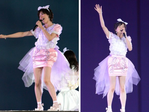 Mariko Tsukamoto (38) "Mariri", integrante de la unit temporal "Otona AKB48" apareceio en el concoerto utulizando una mini falda