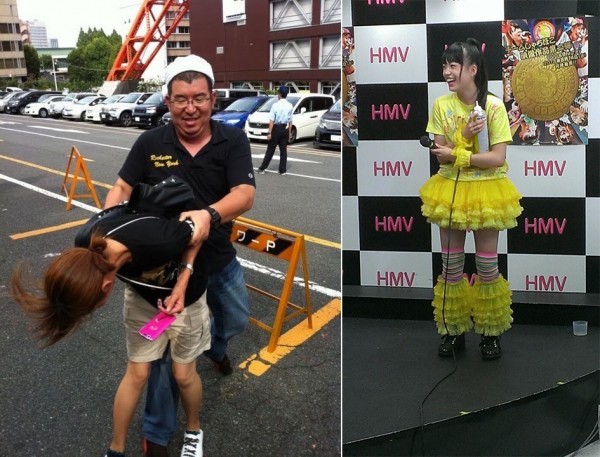 Wotas culpan del incidente a Akira Kawakami (41), manager de momoclo y de otros grupos de Stardust production, a la derecha, una integrante del grupo "Chīmu shi ~yachihoko" en un programa de TV inhalando helio