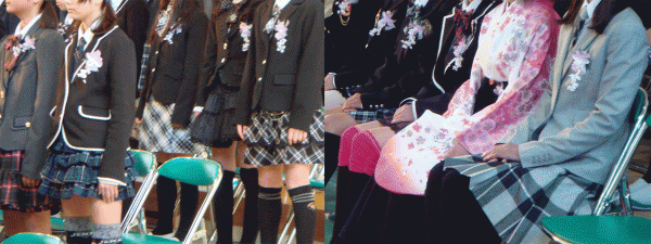 Estudiantes de primaria y secundaria usando uniformes tipo AKB48 en el año 2011