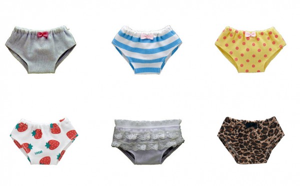 Los seis diferentes diseño de los "Botoru no pantsu": Blanco, Rayado, Lunares, Fresas, Paniers y Leopardo.